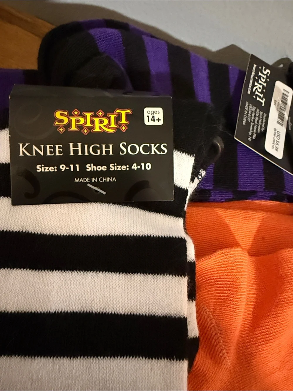 Spirit Knee-High Socks Trio - Black/White, Purple/Black, Orange